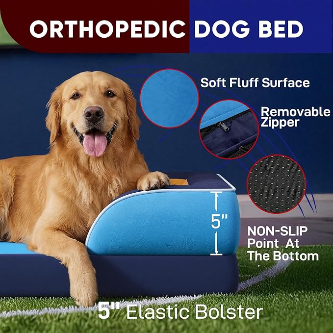 Comfort Expression Orthopedic Dog Bed for Extra Large Dogs 45x35 Inch, Waterproof Egg Crate Foam XL Pet Bed with Removable Bolsters, Dog Couch with Washable Cover & Non-Slip Bottom, Houston
