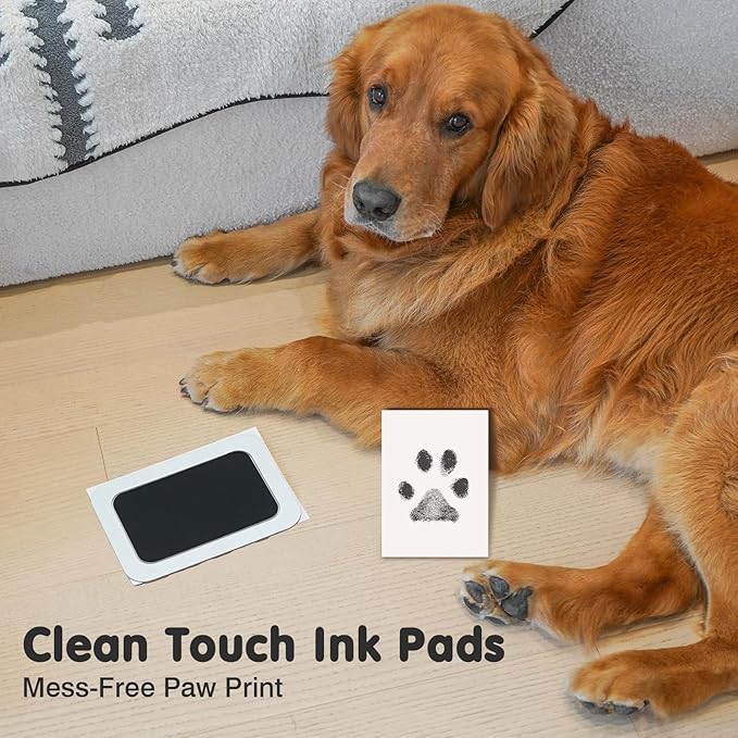 Inkless Paw Print Kit for Dogs,Cats & Babies - Clean Touch Dog Nose & Baby Handprint Kit,Mess Free Dog Paw Print Kit,2-Pcs Ink Pads & 1 Wooden Frame - Keepsake Gifts for Pet Lovers,New Moms