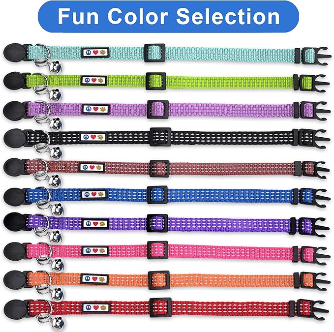 Pawtitas Reflective Pink Cat Collar with Safety Buckle and Removable Bell for Kitten and Cats
