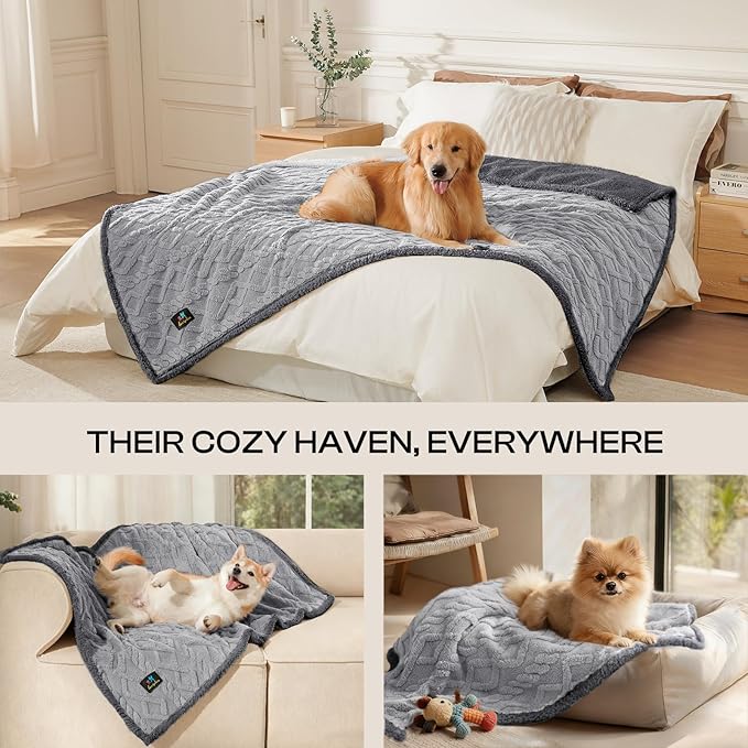 Luciphia Waterproof Pet Blanket, Liquid Pee Proof Dog Blankets for Sofa Bed Couch, Reversible Sherpa Fleece Furniture Protector Cover for Small Medium Large Dogs Cats,Light Grey X-Large（85" x 57"）