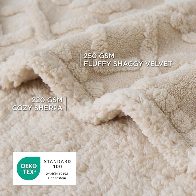 Bedsure Waterproof Dog Blankets for Bed - Pet Blanket for Bed Couch Protector Washable, Jacquard Coral Fleece Cat Throw Blanket, Soft Plush Reversible Furniture Protection, King, 86x108, Cream