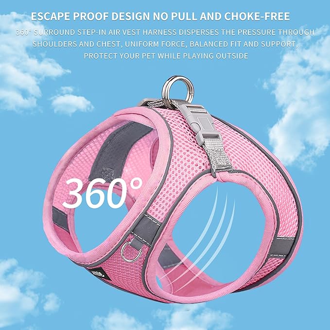 AIITLE Dog Harness, No-Pull Cat Harness with a Leash, Adjustable Reflective Dog Vest, Cat Harness Escape Proof, Outdoor Walking, Running,Training for Extra Small Dogs and House Cats Pure Pink XXXS