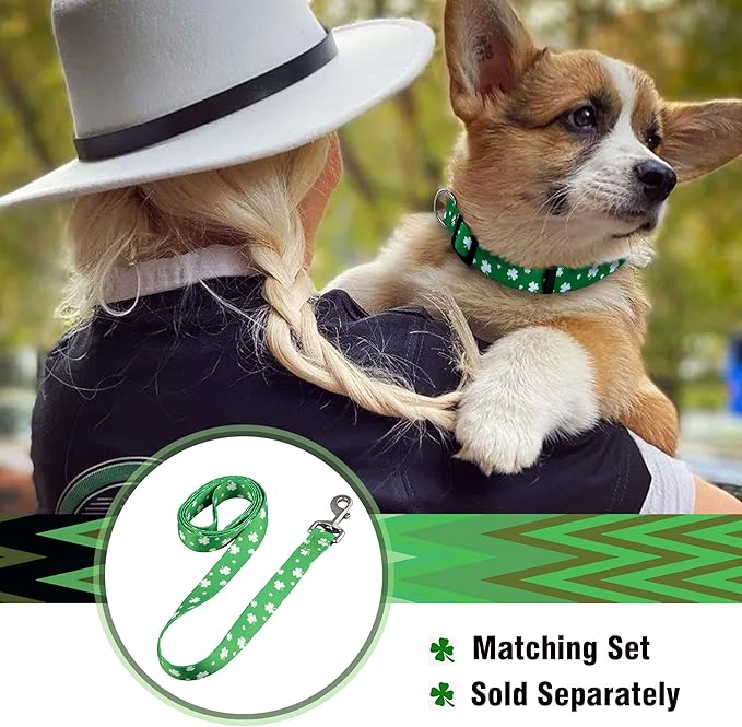 Native Pup St Patricks Dog Collar- Saint Patrick Green Shamrock Pet Collars- St. Patrick’s Lucky Irish- Cute Boy Girl Puppy Gift- Adjustable for Small, Medium, Large Breeds (Lucky Shamrock, Large)