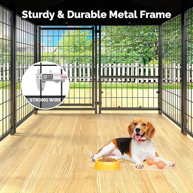 Sino Luban 2PCS Outdoor Dog Kennel Outside Run with Doggy Door&Waterproof Roof - 4x4x4.6FT Large Dog Kennels Pens Outside for Small/Medium Dogs - Heavy Duty Cage Yard (Can Connect to Your Dog House)