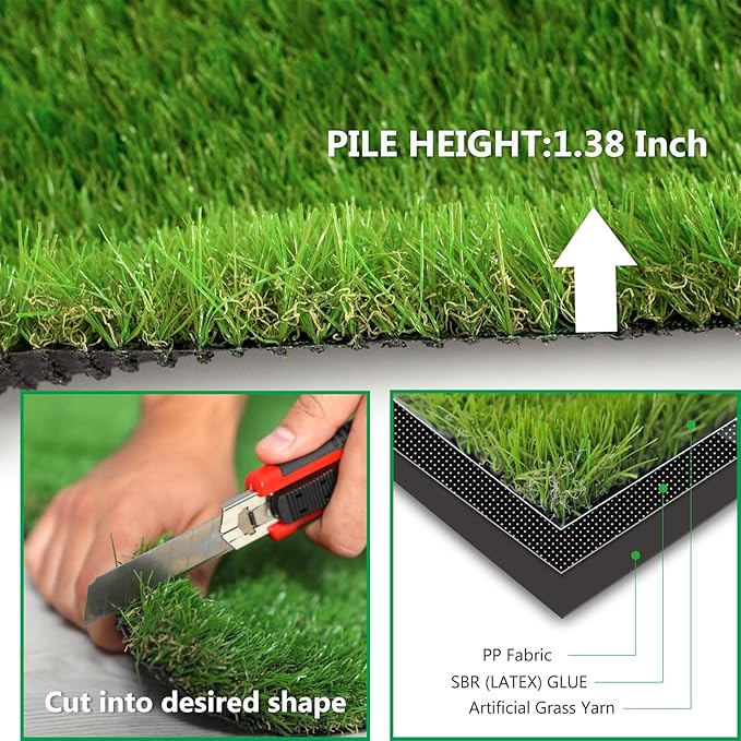 Artificial Grass Rug Outdoor Indoor 6FTX86FT Fake Grass Carpet Green Synthetic Grass Pet Turf Realistic Faux Grass Rug with Drain Holes for Garden Lawn Landscape Balcony Home Decor Patio