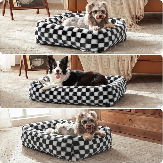 JOEJOY Large Dog Beds Large Sized Dog, Rectangle Washable Orthopedic Corduroy Fleece Pet Bed with Removable Zipper Cover, Cute Soft Calming Puppy Bed with Non Skid Bottom