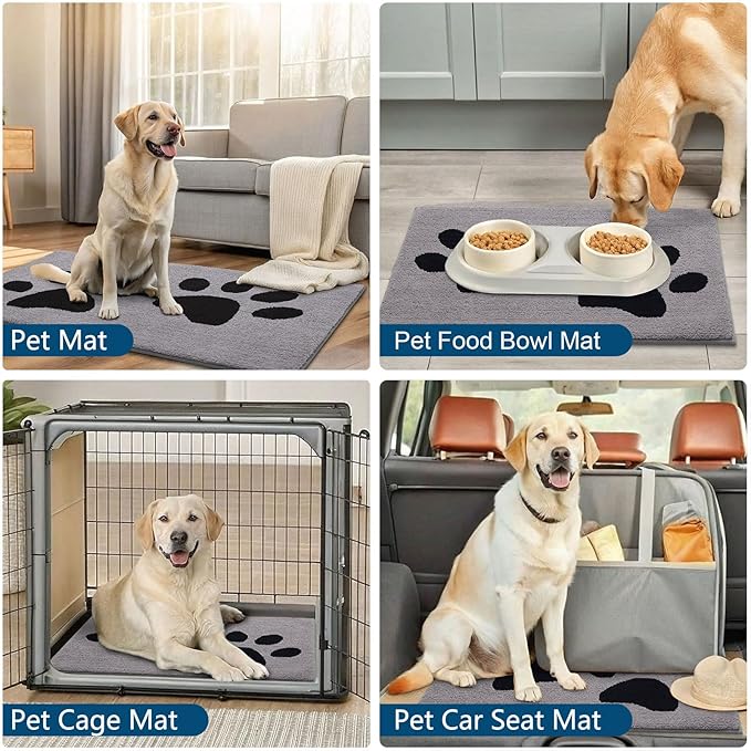 Buganda Dog Door Mat for Muddy Paws, Absorbent Dirt Trapper Washable Indoor Doormats, Non Slip Low-Profile Mud Mat for Dogs, Front Entrance Doormat for Inside Floor (36x24 Inches, Grey)