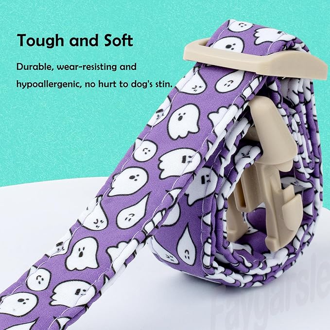 Faygarsle Halloween Dog Collar with Charm, Purple with Ghost Pattern, for Small Medium Large Dogs M