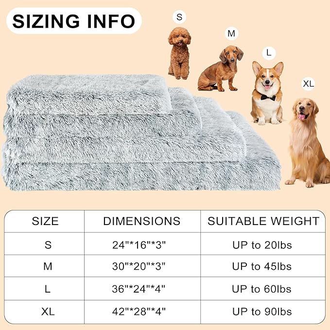 Fluffy Orthopedic Dog Beds for Small Dogs with Washable Removable Cover Dog Crate Bed Egg Crate Foam Support Plush Pet Pad Mat with Anti-Slip Bottom(Grey,30 * 20)