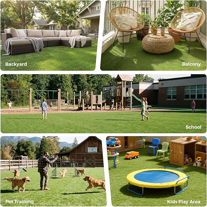 Artificial Grass Rug Indoor Outdoor, 7 x 15FT Faux Grass Turf with Drainage Holes, Realistic Artificial Lawn Rug Dog Pets Mat, Turf Carpet for Garden Lawn Landscape Balcony Patio Backyard Easter Decor