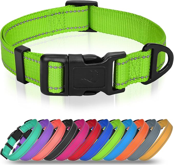 Joytale Small Dog Collar, Reflective and Adjustable Nylon Collar with Quick-Release Buckle, Lightweight No-Choke Design for Small Dogs, Green, 5/8" Width