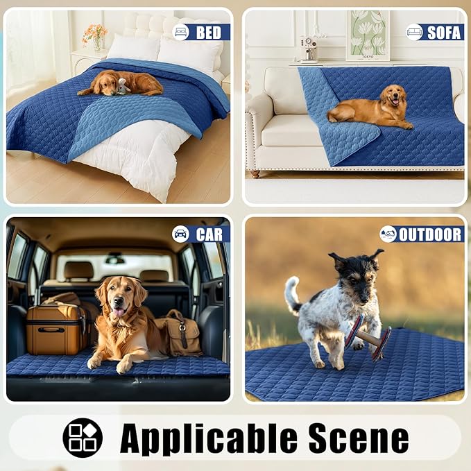 Smiry Waterproof Dog Bed Cover Blanket, Soft Reversible Pet Blanket, Washable Leakproof Cats Dogs Couch Cover for Sofa, Couch, Furniture (82x120 Inch, Navy/Blue)