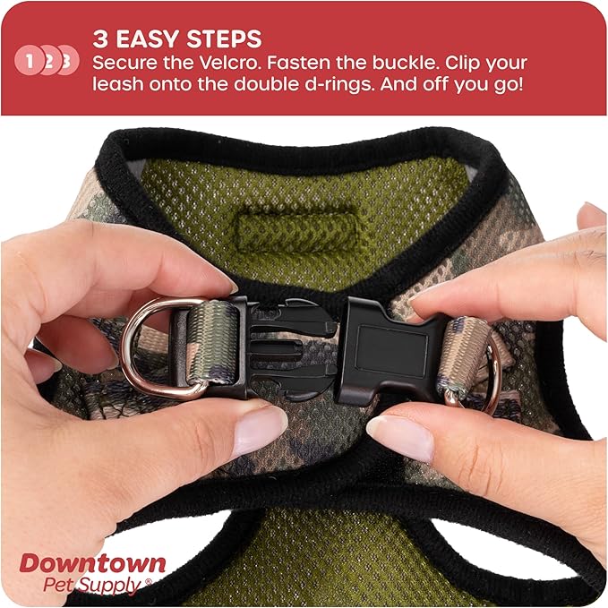 Downtown Pet Supply Step in Dog Harness for Small Dogs No Pull, Large, Camo Green - Adjustable Harness with Padded Mesh Fabric and Reflective Trim - Buckle Strap Harness for Dogs