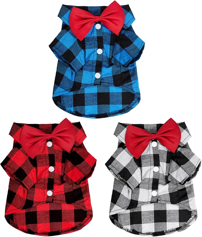 Tongcloud 3 Pack Plaid Puppy Cat Shirt - Cute Dog & Cat Shirts for Extra Large Dogs & Cats - Birthday Party & Holiday Photo