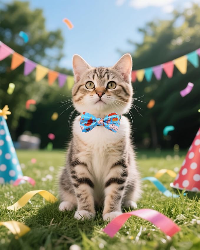 PET SHOW 5 Pack Happy Birthday Small Dog Bow Ties Sliding Collar Attachment Puppies Cats Pet Bowties for Party Balloon Cake Bowknots Collar Charms Grooming Accessories