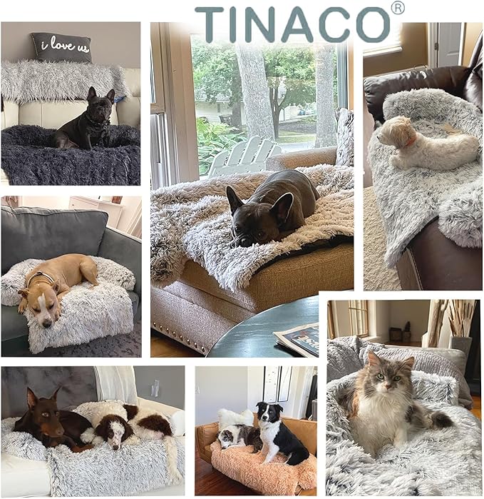 Calming Dogs/Cats Bed Mats, Dog Pad Washable Removable Couch Cover, Plush Long Fur Mat for Pets, Waterproof Lining, Perfect for Small, Medium and Large Dogs and Cats (Light Gray, 36"x31")
