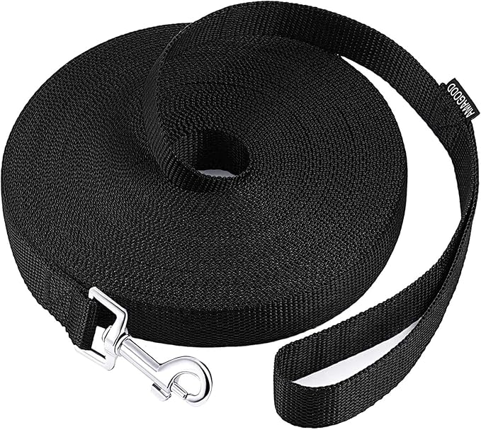 AMAGOOD Dog/Puppy Obedience Recall Training Agility Lead-15 ft 20 ft 30 ft 50 ft Long Leash-for Dog Training,Tie Out,Play,Safety,Camping (30Feet x 1Inch, Black)