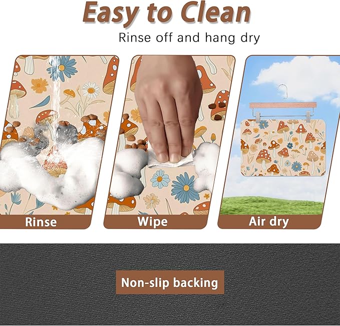 Cute Mushroom Flower Dog Cat Food Mat,Absorbent Pet Feeding Mat with Rubber Backing,Non-Slip Water Bowl Placemat,Indoor Pet Accessories Supplies 16"x24"