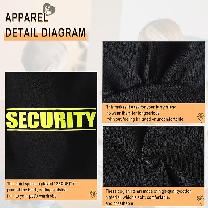 Discover Cozy Cotton Canine Wear: Soft, Lightweight, and Breathable Dog Shirt Vest with Eye-Catching Graphics(Security), Keeping Your Furry Friend Warm and Comfy! Black 3XL