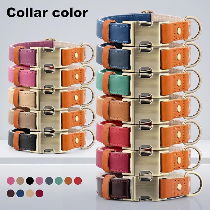 Plutus Pet Genuine Leather & Hemp Dog Collar – Adjustable Heavy Duty Pet Collar with Quick Release Metal Buckle, Soft & Stylish for Puppy and Small, Medium, Large Dogs (Copper Brown, M)