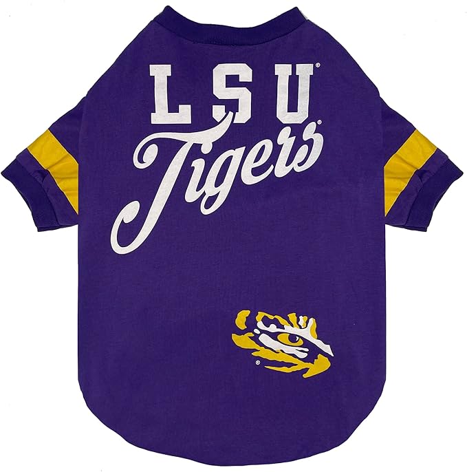 NCAA LSU Tigers Dog & Cat T-Shirt, Large. Football/Basketball PET TEE for College Fans. New Stripe Design, Durable & Cute