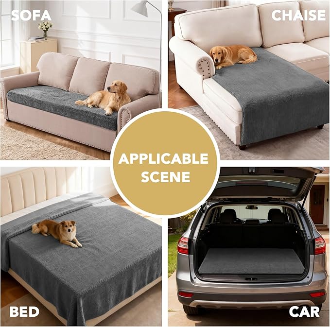 H.VERSAILTEX Non Slip Pet Couch Cover Chenille Dog Bed Protector Thick Soft Sofa Slipcover Pet Friendly Washable Couch Cushion Covers for Pets (52" x 82", Gray)