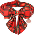 Christmas Dog Collar with Bow Tie, Cotton Christmas Plaid Collar for Medium Girl Boy Dog,Red &Green Plaid Dog Collar Bowtie with Durable Metal Buckle,Adorable Pet Collar,S,Neck 10-16in