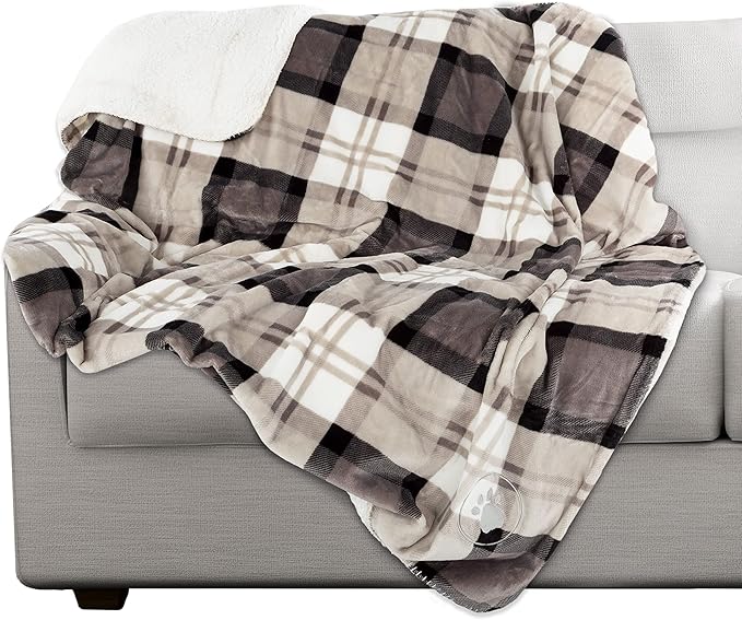 PETMAKER Pet Blanket - Reversible Waterproof Plaid Throw Protects Couch, Car, and Bed from Spills, Stains, or Fur - Dog and Cat Blankets (Gray) (Pack of 2)