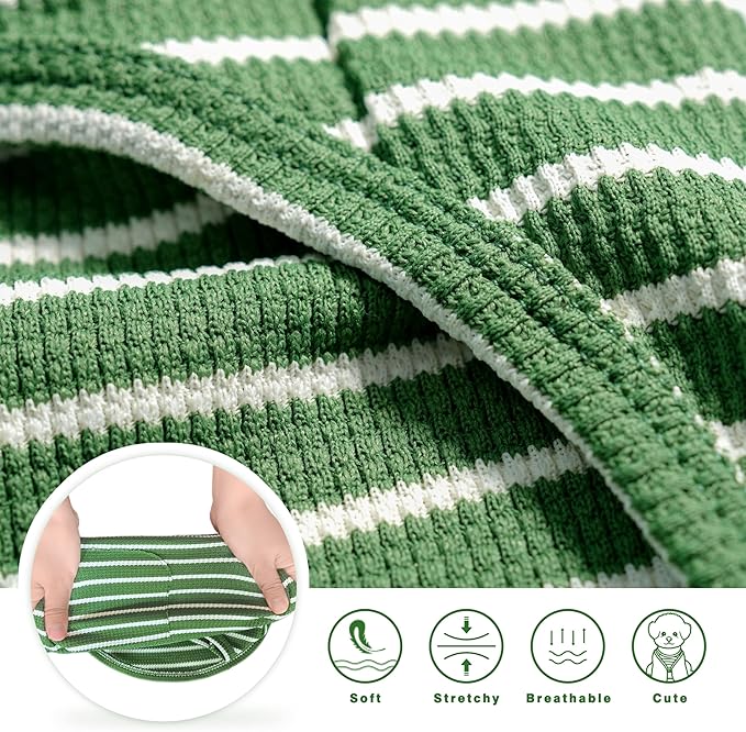 Dog Clothes, Stripe Dogs Shirts for Small & Medium Breeds, Pet Tank Top, Breathable Waffle Fabric Puppy Outfit, Shirt for Chihuahua, Yorkie, Dachshund, Corgi (Green, Small)