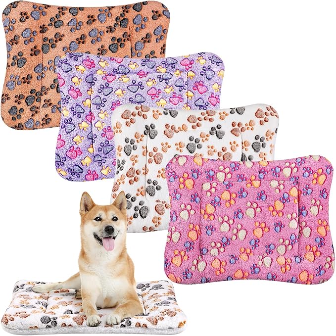 Tuanse 4 Pack Ultra Soft Dog Cat Bed Mat Small Animal Guinea Pig Bed with Cute Print Reversible Fleece Dog Crate Kennel Pad Cozy Washable Thickened Hamster Pet Beds Mat(30 x 22 Inches,Vivid Color)