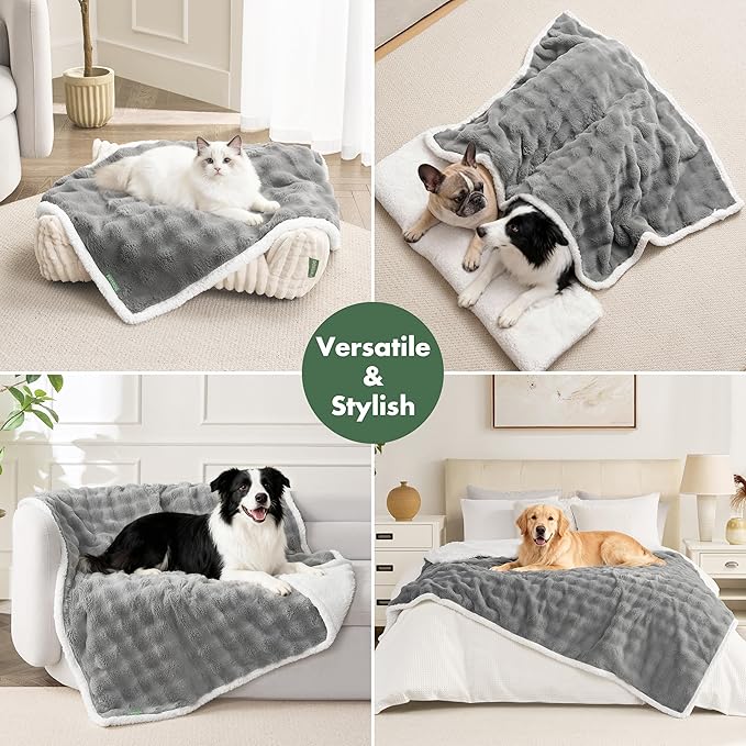 Soft Cozy Waterproof Puppy Blankets for Small Dogs - Room Decor Cat Blanket for Couch Furniture Protector, Washable Dog Blankets for Indoors & Outdoors, Grey, 25"x35"