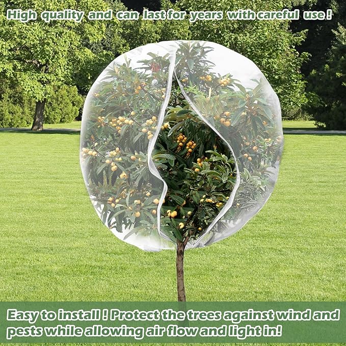8 x 8ft Large Fruits Tree Netting, Garden Mesh Insect Tree Cover with Zipper Drawstring Bird Barrier Net Plant Bags Blueberry Bushes Protection Plant Cover for Prevent Animals Deer Squirrel Bug