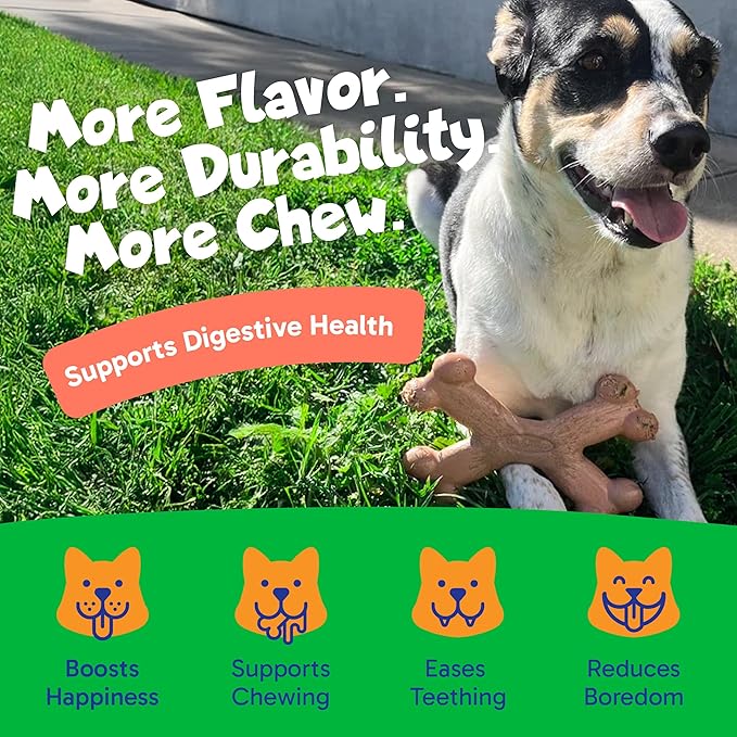 Chew’EMS X Bone Dog Chew Toy for Aggressive Chewers – Long-Lasting Bacon Flavor Nylon Bone – Durable, Rawhide-Free Dental Chew for Large Dogs – Made in USA