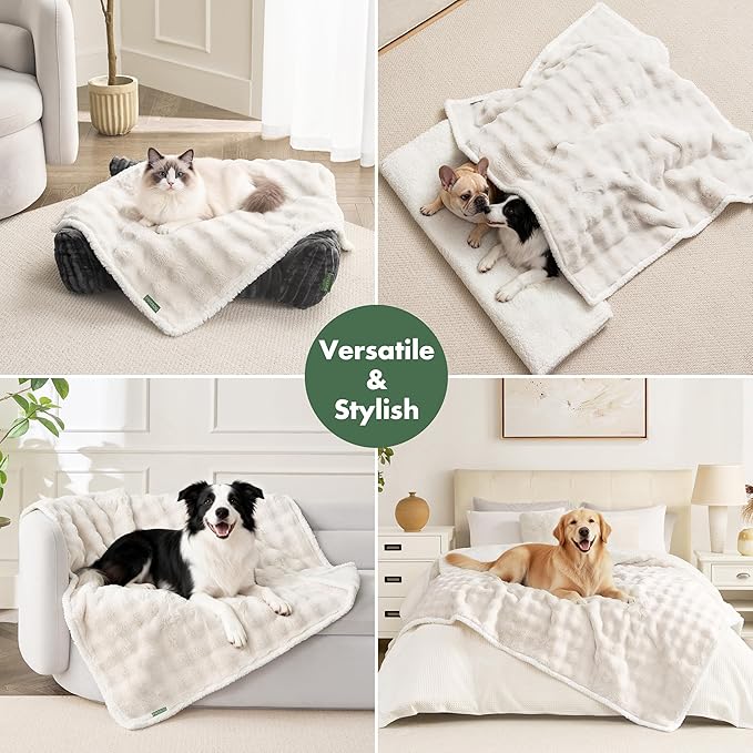 Soft Cozy Waterproof Twin Blanket for Bed Intimacy - Room Decor Large Dog Blankets for Bed Protector, Washable Pet Blankets for Indoors & Outdoors, Cream, 60"x80"