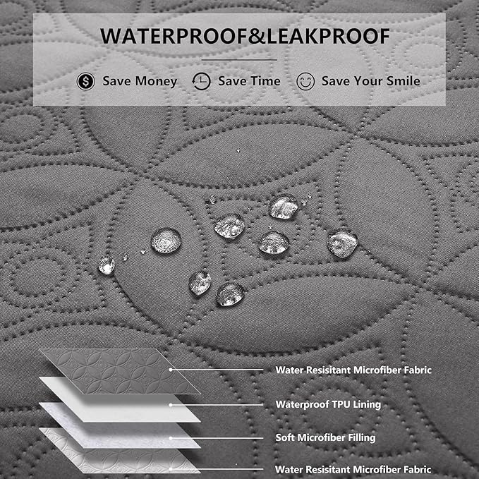 Waterproof Dog Blanket, 40x50 inches Pet Couch Covers for Sofa, Bed Furniture Protector from Dogs Washable and Reversible-Lightgrey+Darkgrey