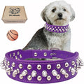 TEEMERRYCA Adjustable PU Leather Spiked Studded Dog Collars with a Squeak Ball Gift for Small Medium Large Pets Like Cats/Pit Bull/Bulldog/Pugs/Husky, Purple, M 12"-15"