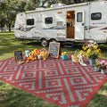 GENIMO Outdoor Rug for Patio Clearance, 9'x12' Reversible Plastic Straw Rugs, Lightweight Waterproof RV Camping Mat for Camper, Balcony, Deck, Backyard, Picnic, Red Grey
