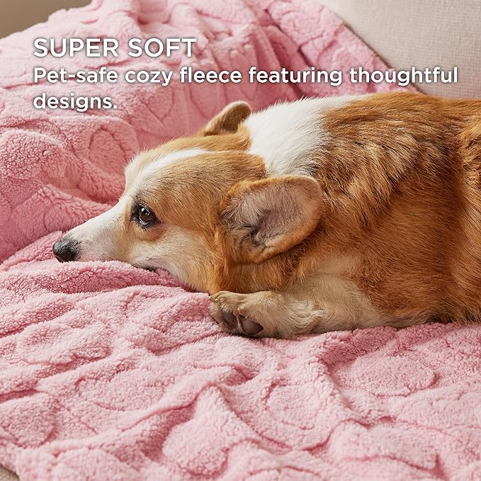 Bedsure Dog Blanket for Large Dogs Washable - Fluffy Fuzzy Puppy Cat Blanket with Premium 300GSM Coral Fleece Soft for Pet Kitten Doggy, Pink, 40x50IN
