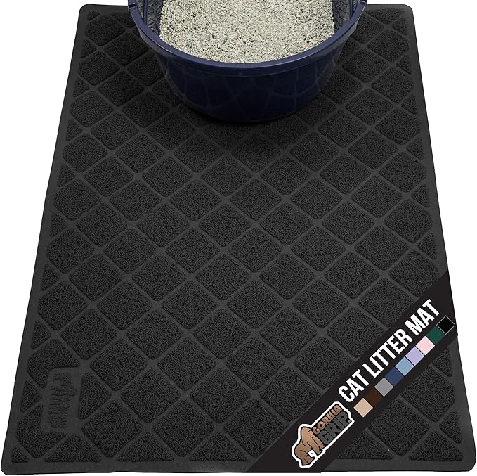 GORILLA GRIP Cat Litter Box Mat, 40x28, Water Resistant, US Designed Kitty Litter Trapping Mats, Easy to Clean, Scatter Control, Less Mess and Clean Floors, Kitten Supplies for Indoor Cats, Black