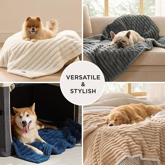 Bedsure ComfyFleece™ Waterproof Dog Blankets for Large Dogs - Soft Pet Cat Blanket Corduroy Fleece for Couch Protector Washable, Cozy Calming Reversible Furniture Protection,40"x50", Tuscan Beige