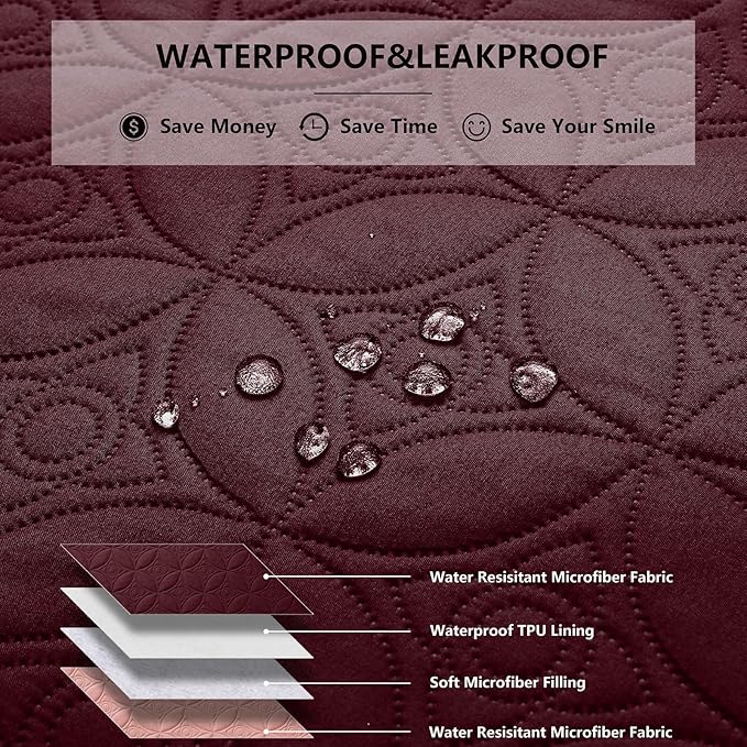Waterproof Dog Blanket, 82x82 inches Pet Couch Covers for Sofa, Bed Furniture Protector from Dogs Washable and Reversible-Burgundy Red+Pink