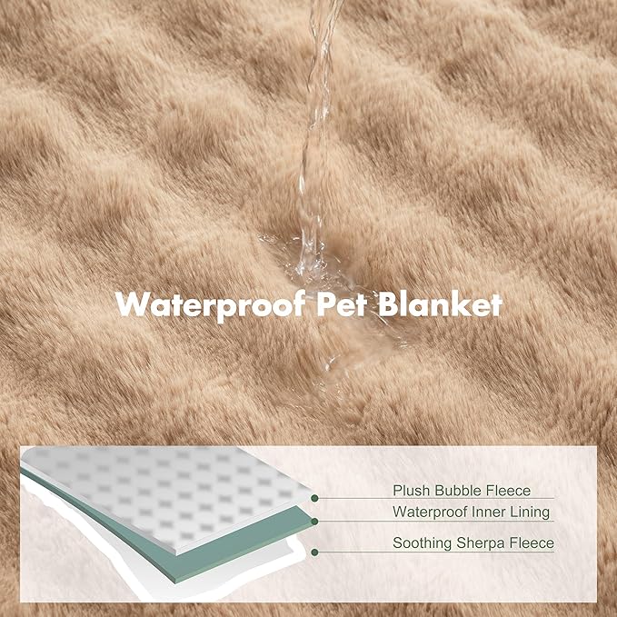 Soft Cozy Waterproof Twin Blanket for Bed Intimacy - Room Decor Large Dog Blankets for Bed Protector, Washable Pet Blankets for Indoors & Outdoors, Khaki, 60"x80"