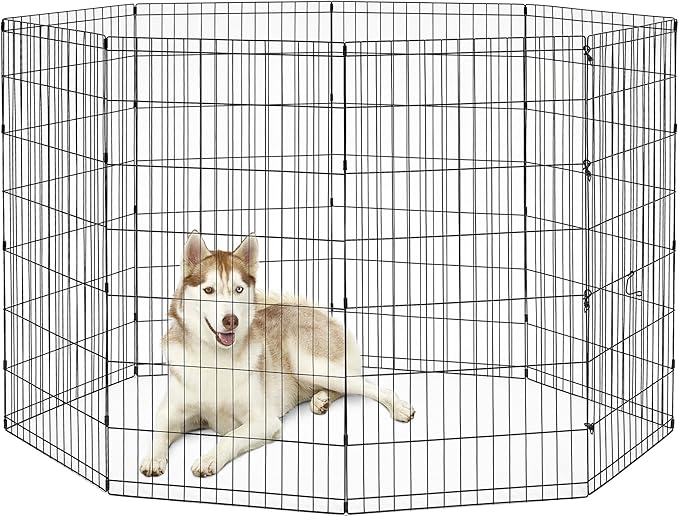 MidWest Homes for Pets Folding Metal Dog Exercise Pen, Indoor/Outdoor Playpen with No Door, Provides 16 Sq Feet of Play Space, 48-Inches Tall, Black E-Coated