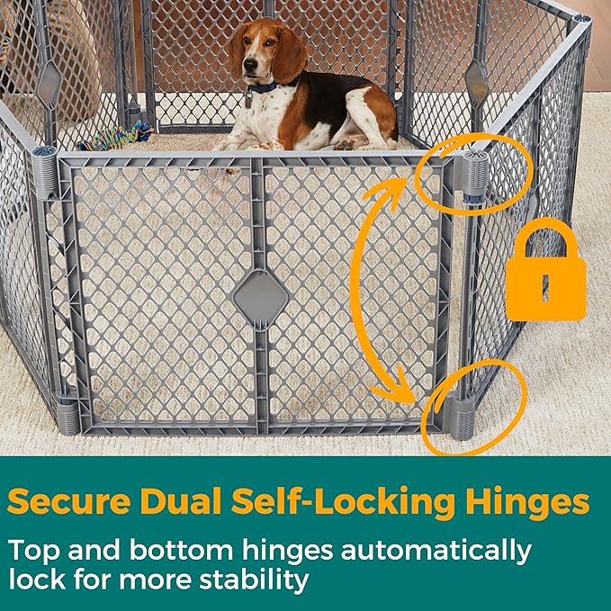 MyPet Petyard: 5.5 Ft. Wide Customizable Folding Dog Playpen Indoor/Outdoor. Made in USA. 6-Panel Puppy Playpen. Freestanding Play Pen Dog Gate 26" Tall, Fieldstone