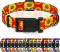Dog Collar, Floral Boys Girls Puppy Collar for Small Medium Large Dogs, Adjustable Soft Pet Collar with Safety Buckle for Male Females (Red Sunflower, XL)