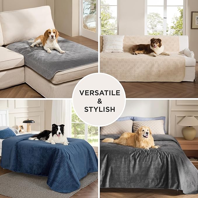 Bedsure Waterproof Bed Cover for Dogs Washable - Waterproof Blanket for King Bed Couch Sofa Cozy, Lightweight Furniture Protector for Pet Cat Quick Drying, Ash Grey, 82x102IN