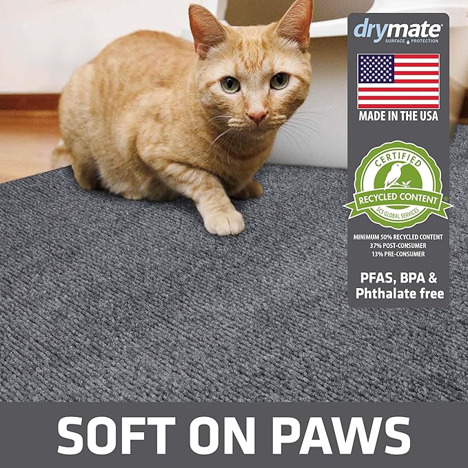 Drymate Cat Litter Box Mat, Litter Trapping Mat, Waterproof, Urine-Proof, Absorbent, Machine Washable, Soft on Paws, Contains Mess, Protects Floors, Kitten Supplies, Grey, 28x36 XL