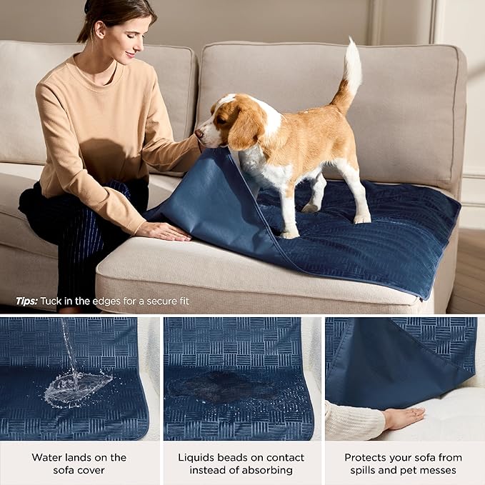 Bedsure Waterproof Bed Cover for Dogs Washable - Waterproof Blanket for King Bed Couch Sofa Cozy, Lightweight Furniture Protector for Pet Cat Quick Drying, Navy, 82x102IN