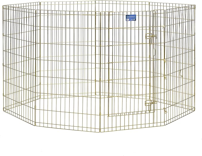 MidWest Homes for Pets Folding Metal Dog Exercise Pen, Indoor/Outdoor Playpen with Door, 16 Sq Feet of Play Space, 42-Inches Tall, Gold Zinc