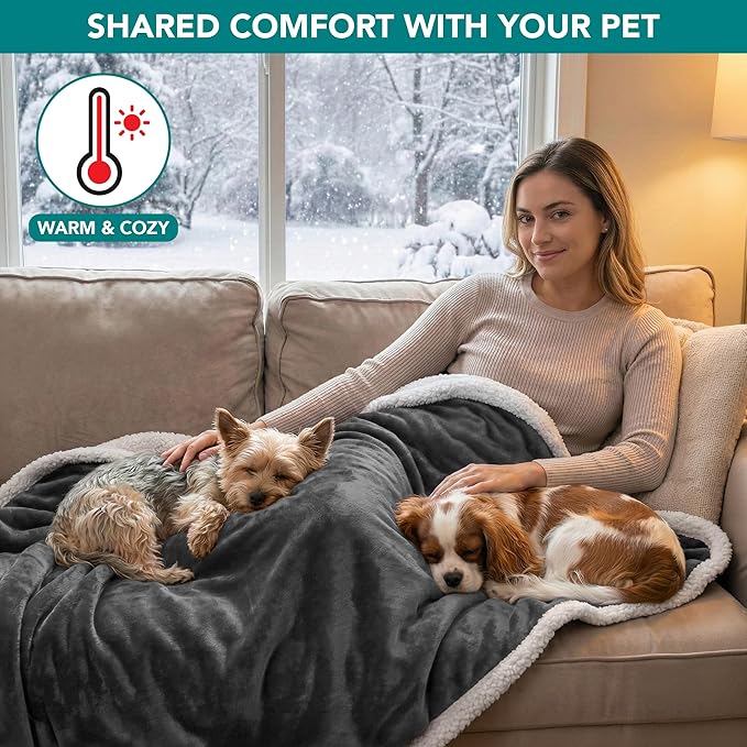 PetAmi Waterproof Dog Blanket for Medium Large Dog Puppy Cat Throw for Couch Cover Leakproof Protection, Sherpa Fleece, Reversible Soft Washable 60x40 Charcoal Gray